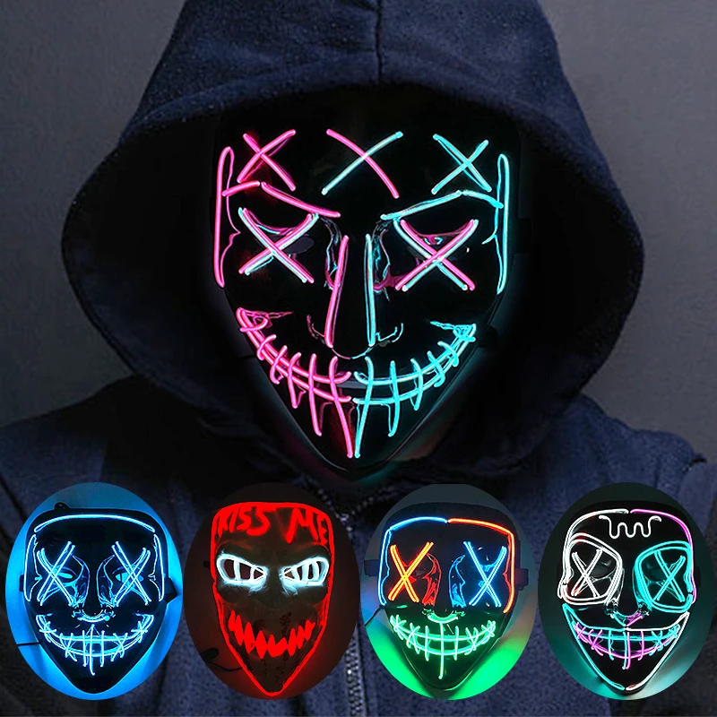 Led Purge Mask Halloween - Беспроводная неоновая светодиодная маска, светящаяся в